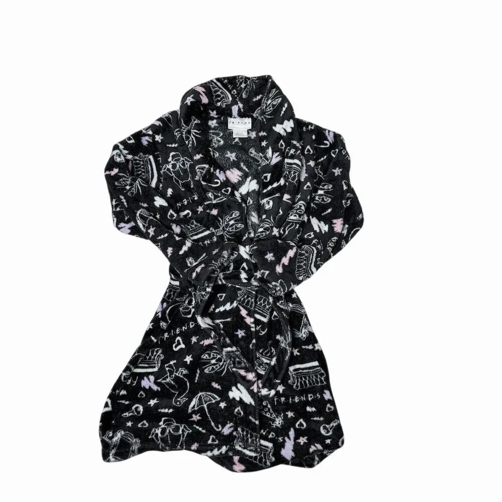 FRIENDS Girls Bathrobe Black Iconic TV Show Print Size L